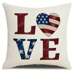 NEW "LOVE" STARS & STRIPES PATRIOTIC 4TH OF JULY DECOR LINEN PILLOW COVER 17.7"